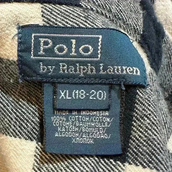 Polo by Ralph Lauren Black Cream Check Flannel Size XL 18-20 - Picture 5 of 7